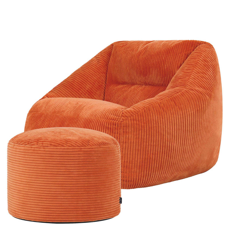 icon Natalia Large Beanbag and Round Footstool Corduroy Navy Blue, Orange