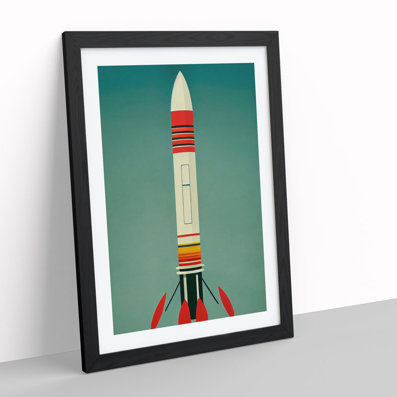 Retro Spaceship Rocket No.1 - Framed Print, Black Framed, 64cm H x 46cm W x 2cm D