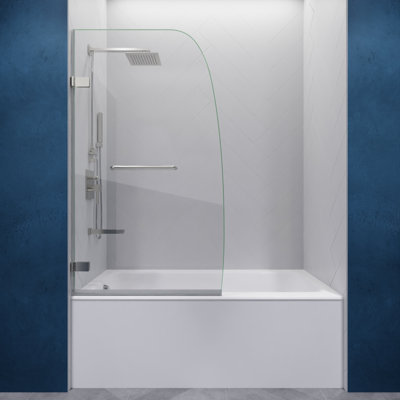 Vensea Series 30 in. by 55 in. Frameless Hinged Tub Door in Brushed Nickel