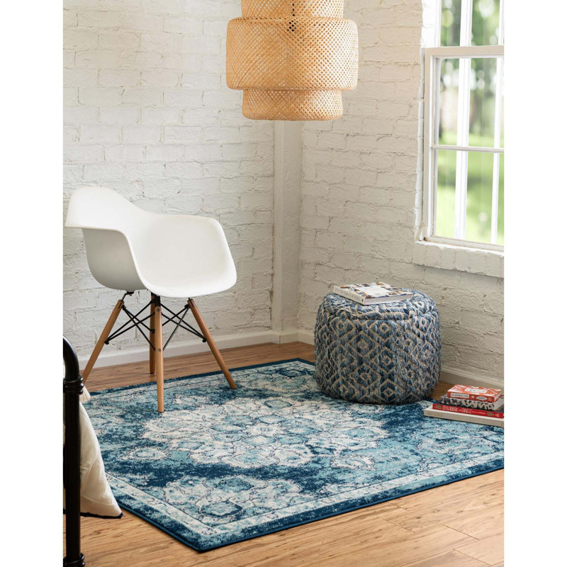 Tapis bleu / ivoire Beecham, Carré 4 pi