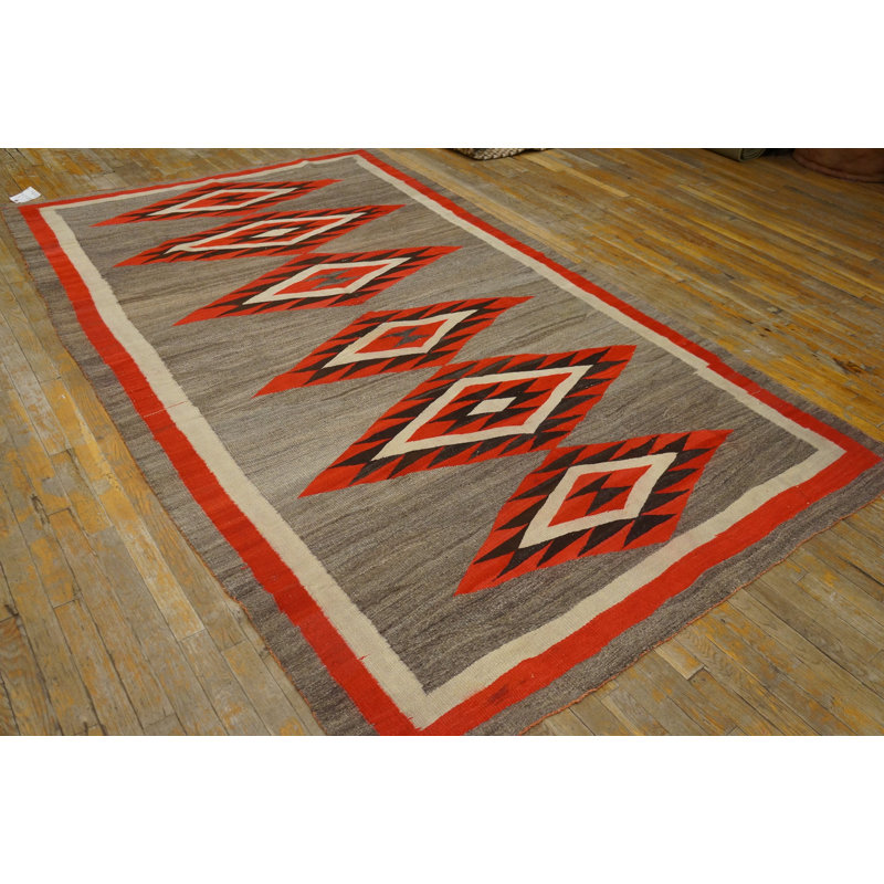 Flatweave Wool Geometric Area Rug in Gray