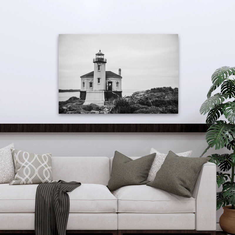 Lookout, phare côtier noir, noir et blanc, H 48 po x l 32 po