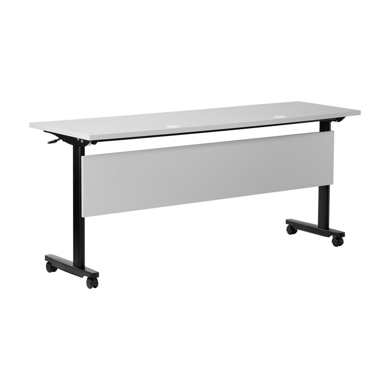 Commercial Nesting Flip Training Table With Steel Frame And T-Legs, Gray, Black