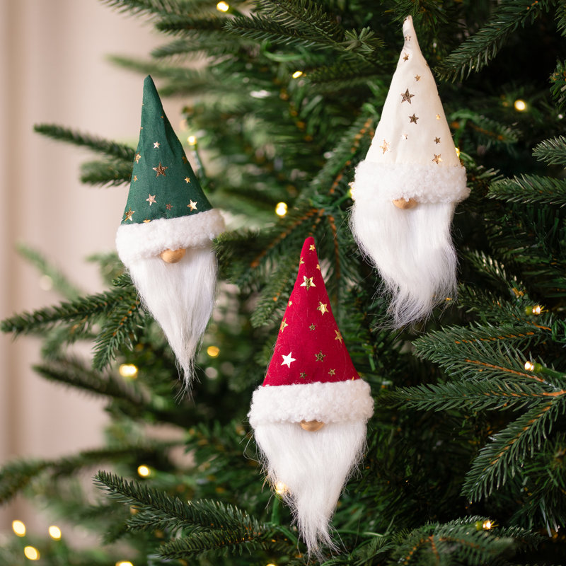 Ensemble de 3 décorations de Noël à accrocher avec gnome de père Noël et étoiles - 6 po