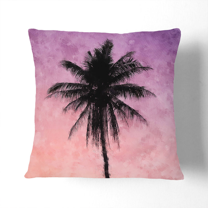 Summer Palm Tree Painting Cushion with Filling, 55cm H x 55cm W x 20cm D, White