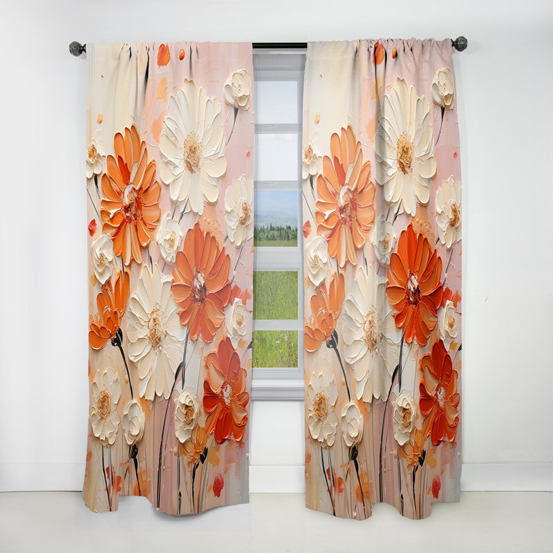 Wesley Orange And Beige Fiery Blooms II - Traditional Curtain - Velvet Room Darkening - 1 panel, 52" W x 90" L