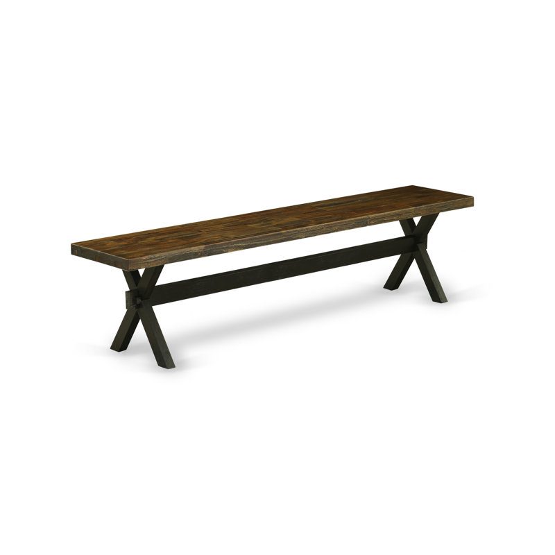 X-Style Modern Dining Bench with Wood Seat, Wire-brushed Black Finish., Distressed Jacobean/Black, 18" H x 15" W x 72" D