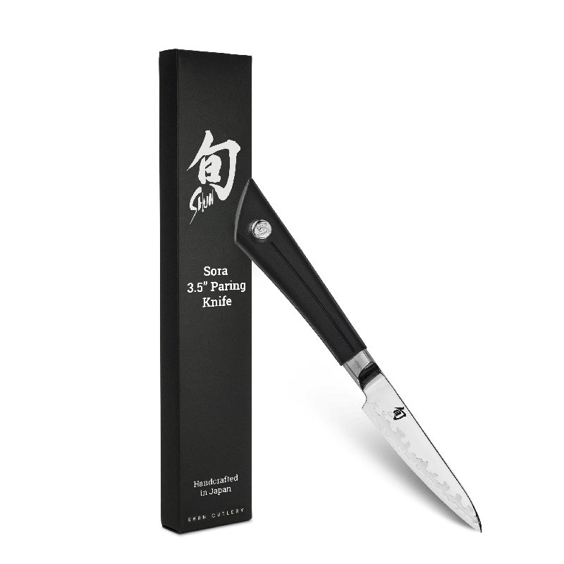 Shun Sora 3.5" Paring Knife, Handcrafted Japanese Vegetable & Fruit Knife, VG10 Steel Edge and 420J Stainless Steel Blade, Balanced Handle, Small Kitchen Tool for Professional and Home Chefs