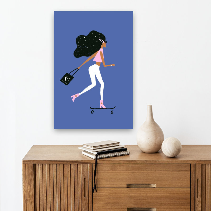 Cosmic Skater Girl Contemporary Wall Art Print 1 Piece Wrapped Canvas Wall Art, 45.72cm H x 30.48cm W