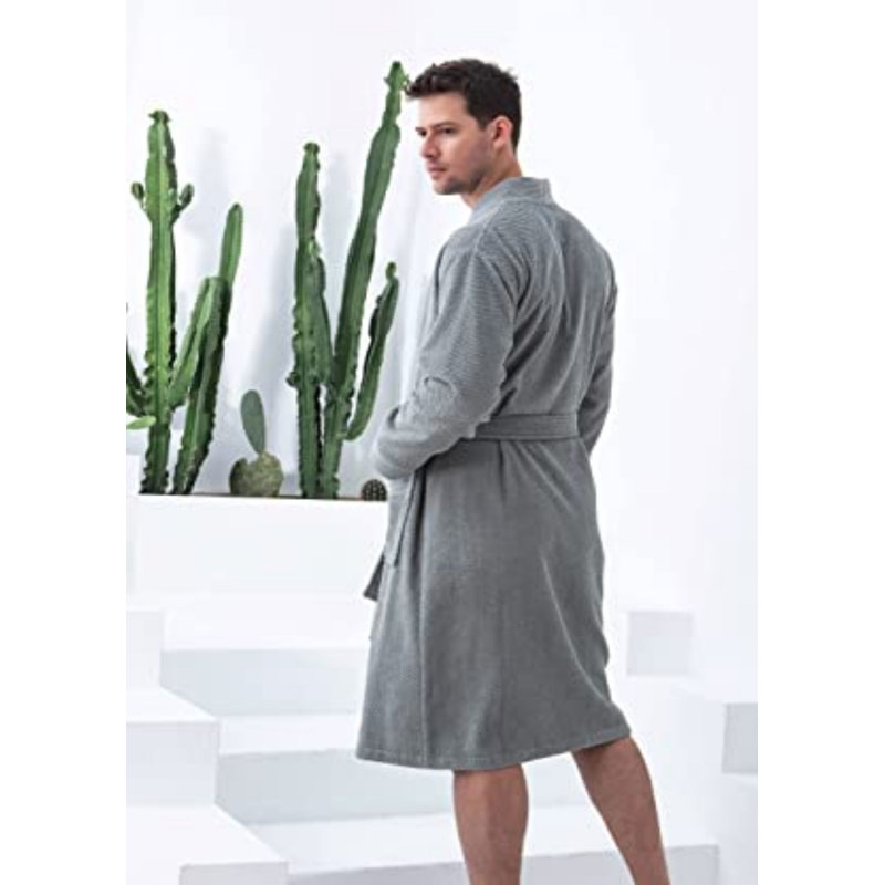 Peignoir de luxe SEYANTE pour homme - Kimono en coton éponge turc biologique certifié GOTS, M, gris