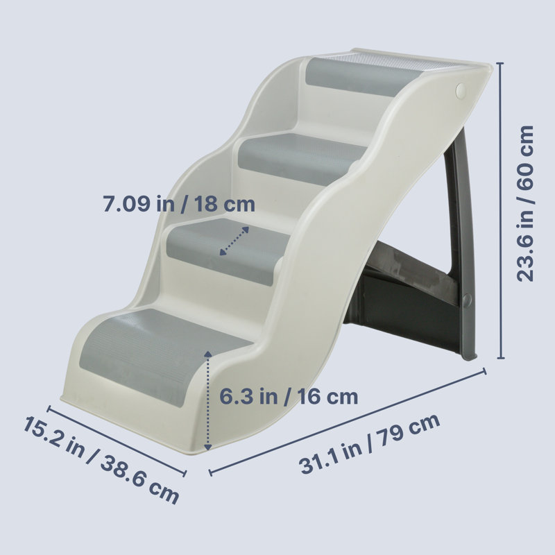 Gray Lightweight Collapsible 3-Step Pet Stairs with Non-Slip Treads