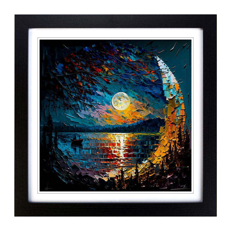 Moon Palette Knife No.1 - Single Picture Frame Print on Wood, Black