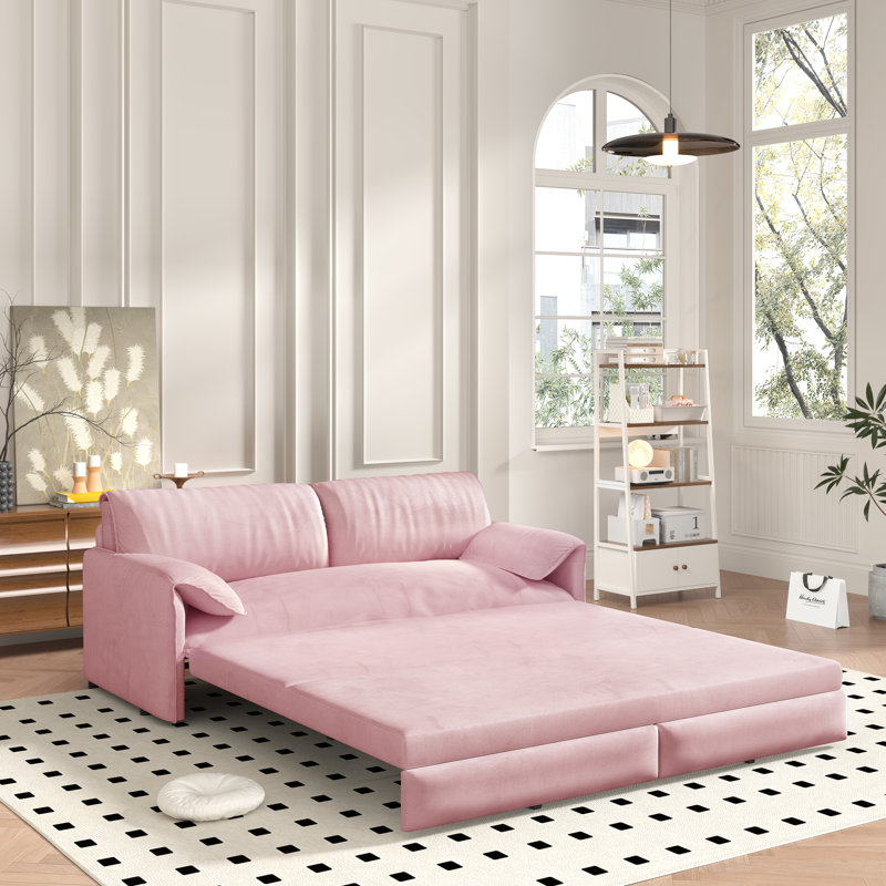 66" Queen Pull-Out Sofa Bed, 3-In-1 Convertible Sleeper Sofa, Multi-Functional Velvet Loveseat Bed, Perfect for Living Room, Bedroom, Apartment, Office - New Larger Size