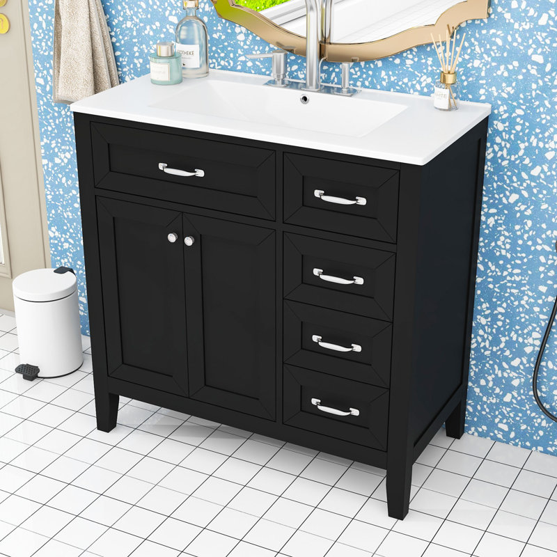 36" Bathroom Vanity with Sink Combo and Drawers, Black