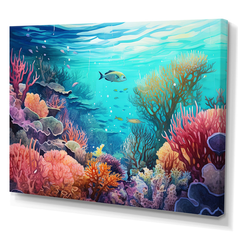 Rose et bleu sous l'eau corail Wold II - plage et océan, impressions sur toile, H 16 po x l 32 po x P 1 po, Toile tendue
