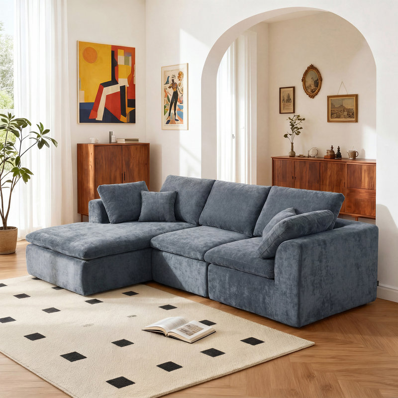 Canapé modulaire moderne en L avec méridienne, 33,5 po H x 110,2 po L x 70,1 po P, Orienté à gauche (vu de face)
