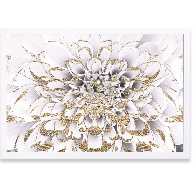 Impression sur toile tendue, "Floralia Blanc", H 32" x 47" W x 0.5" D, Encadré, Blanc