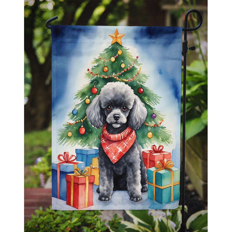 Drapeau de Noël renne de jardin, Caniche noir