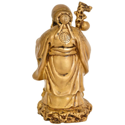 Brass Shou Longevity God Statue, 7 in. Tabletop | Chinese Deity Figurine for Home Altar & Living Room Decor