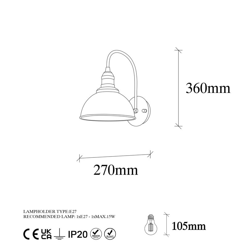 Vintage Wall Lamp, Metal Body, 10.6 x 10.6 x 14.2 inches | E27 Socket, Max 15W | Bohemian & Scandinavian Design | Elegant Metal Cap & Base Plate, IP20 Rated | Perfect for Living Room, Bedroom & Hallway Lighting