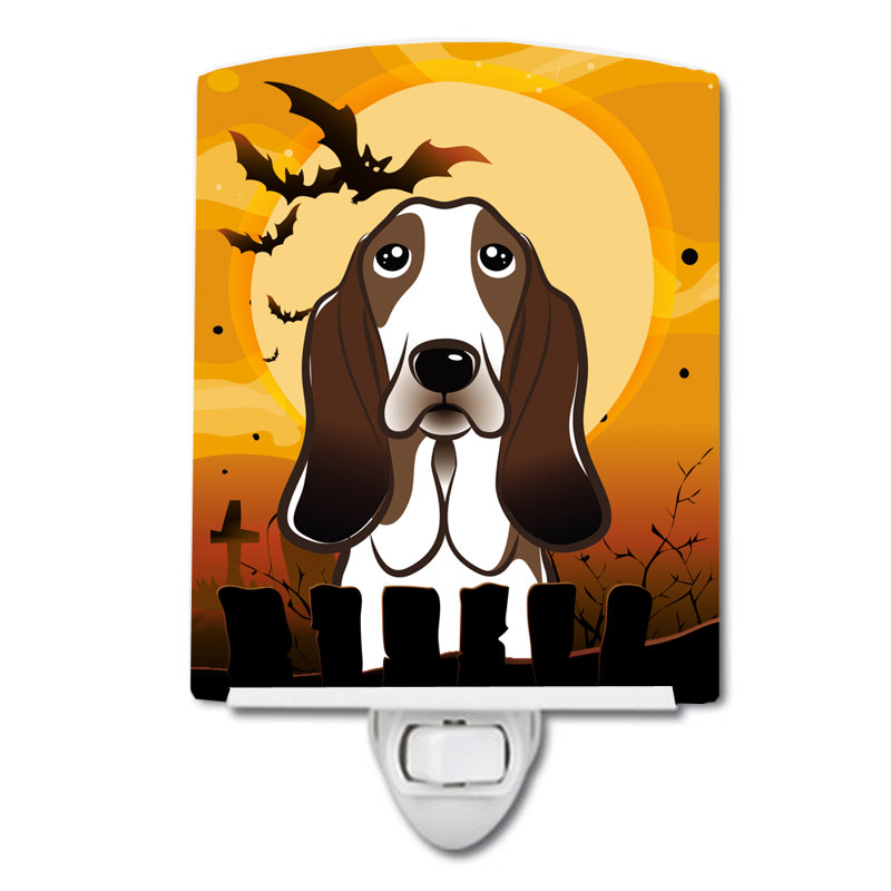 Halloween Basset Hound Ceramic Night Light, Brown/White Basset Hound