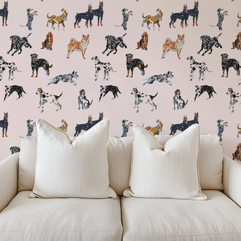 Dog Days - Wallpaper, Sunbleached Pink, Faux Grasscloth, Non-Pasted