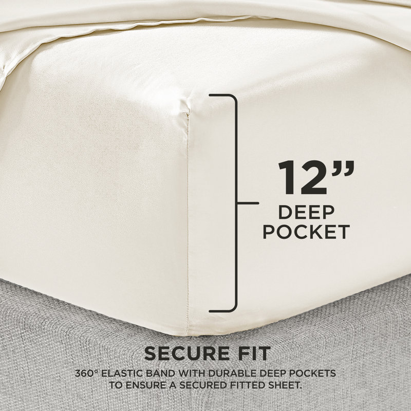 Juicy Couture Premium Silky Satin Sheet Sets, Queen Sheet Set with 2 Pillowcases, Cream