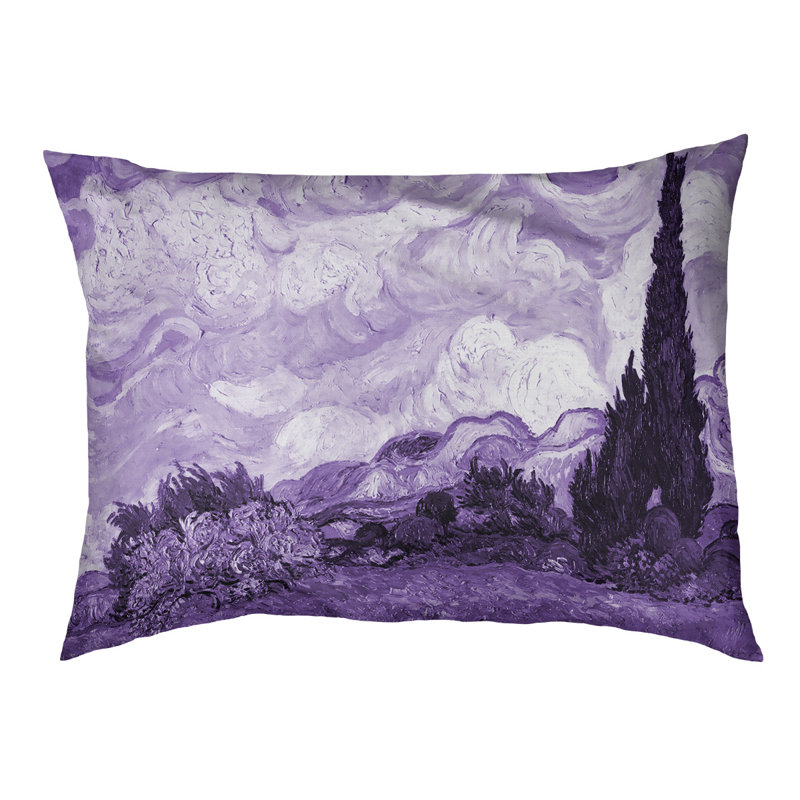 Coussin de concepteur indigo wheatfield avec blé cyprès Burk, L 32,5 po x l 42,5 po, Mauve / Noir