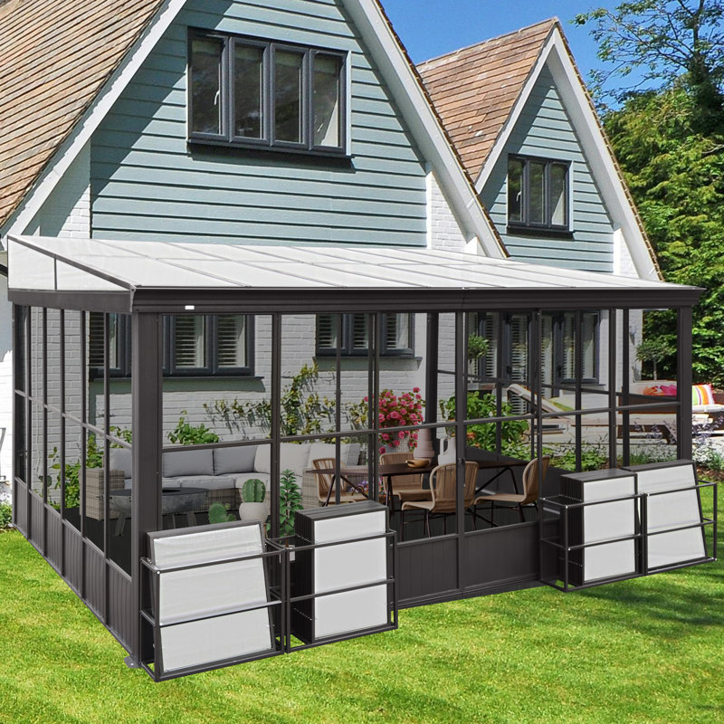 Aluminum Patio Gazebo Wall-Mounted Solarium, 97.32" H x 168" W x 144" D