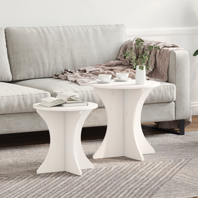 Coffee Table Solid pine wood Tables Living Room Round Rustic Low, White