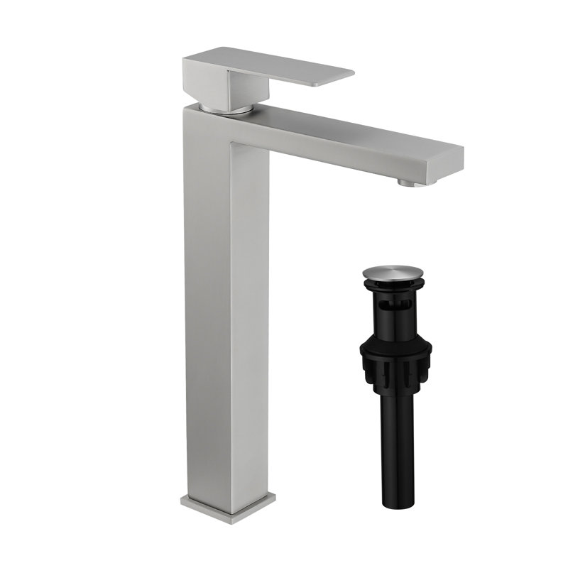 Robinet pour salle de bain à poignée simple à un trou avec bonde escamotable, Nickel brossé