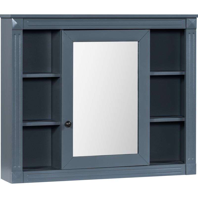 Meuble-lavabo moderne 36 po, armoire à miroir bleue avec lavabo, armoire à 2 portes et tiroirs, fermeture en douceur