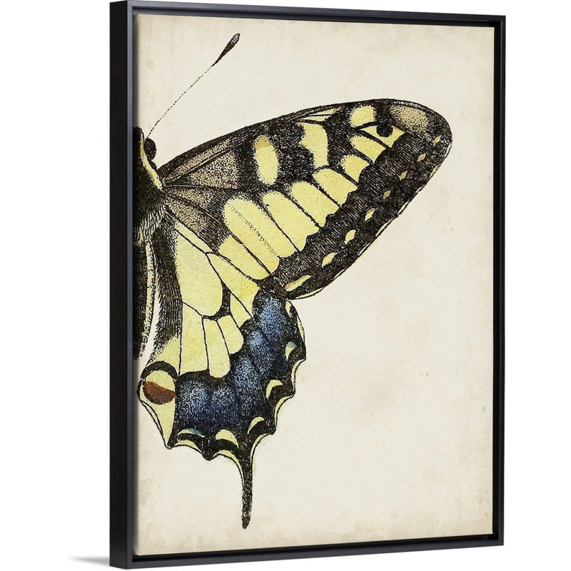 Art sur toile pour enfants big papillon, H 36 po x l 12 po x P 1,2 po, Cadre pour toile flottant noir