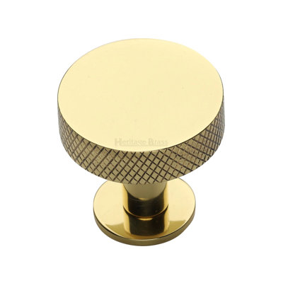 Heritage Brass Cabinet Knob Knurled Disc Design with Rose