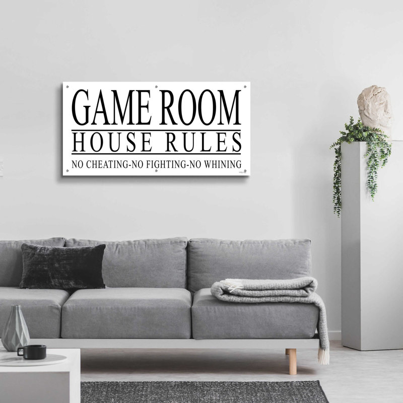 "Game Room House Rules I" - sans cadre, art textuel, H 24 po x l 48 po x P 0,2 po