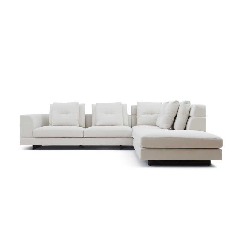 Canapé modulaire de coin avec repose-pieds Nirvana, Bouclé blanc cassé, Accoudoir à droite (vu de face)