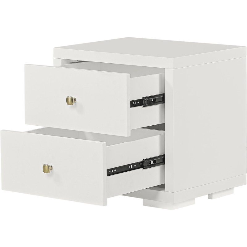 Table de chevet 2 tiroirs en bois, Blanc