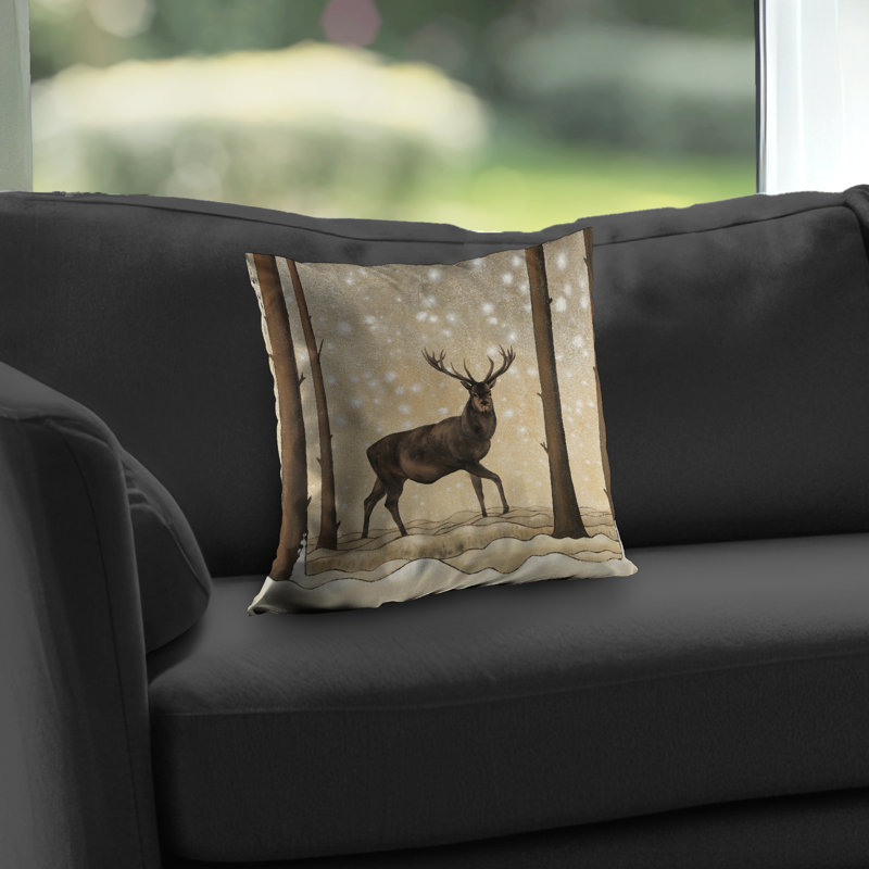 Roe Deer in Winter Landscape - Brown Snow Poly Twill Throw