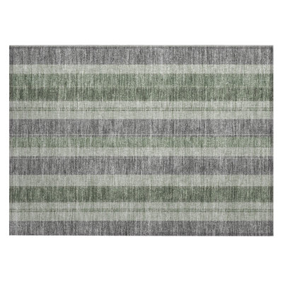 Machine Washable Indoor/Outdoor Xhevrie Green Rug
