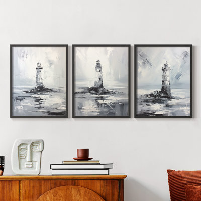 Série Sea and Shore Cxxx - Ensemble de 3 estampes numériques encadrées - Prêt à être accroché