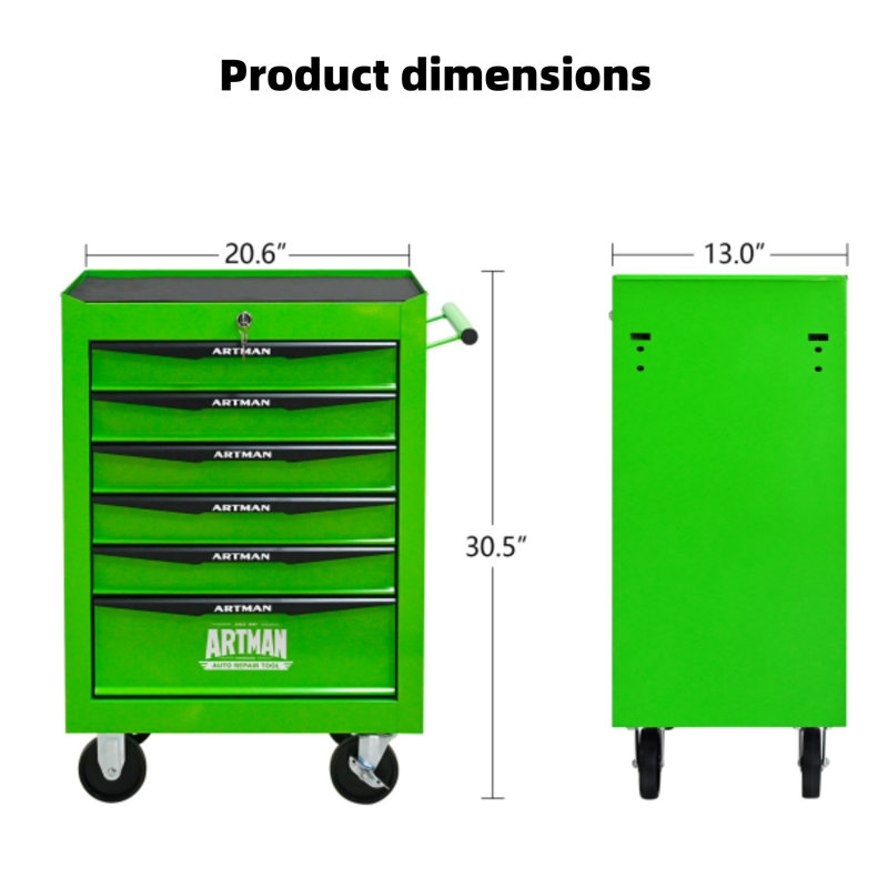 Armoire à outils 20 pouces à 6 tiroirs, boîte à outils roulante en métal avec 6 tiroirs, rangement en acier pour boîte à outils - vert