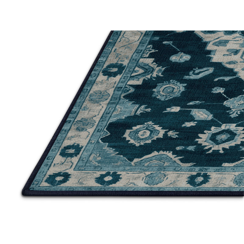Tapis bleu lavé à la machine, Carré 6 pi