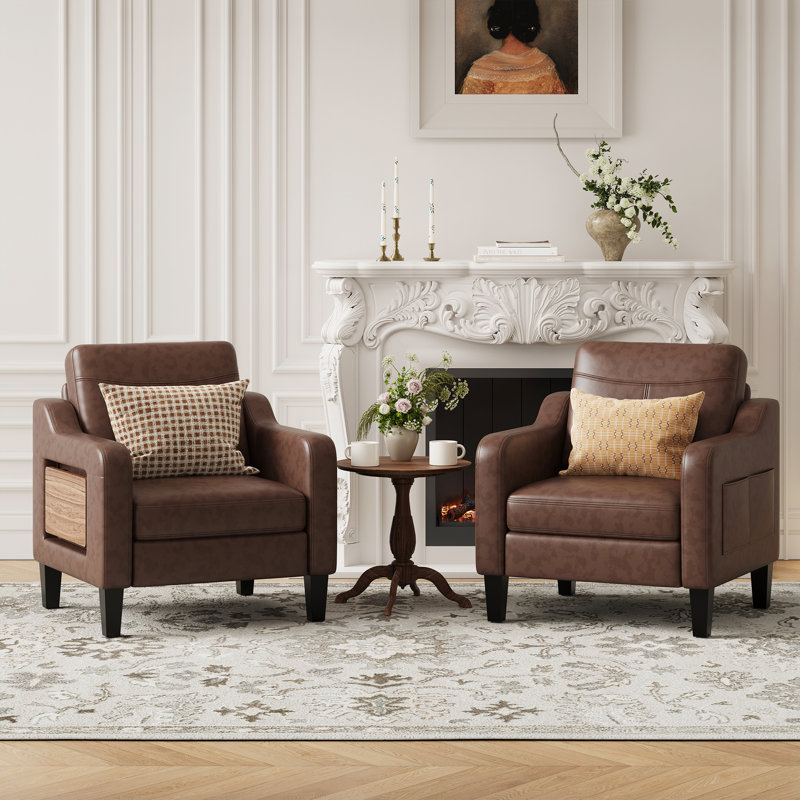Fauteuil large en similicuir rembourré, Chocolat