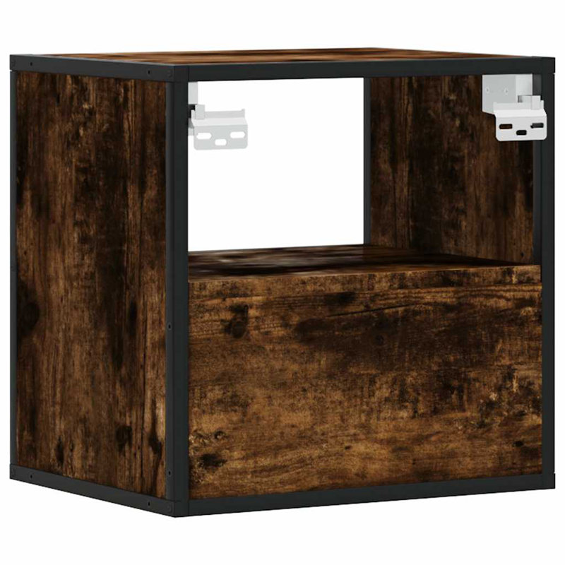 40cm W Metal Bedside Table, Smoked Oak
