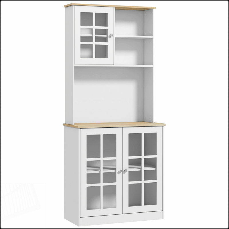 Armoire de cuisine autoportante avec huche, grand comptoir et tablettes réglables pour un rangement organisé