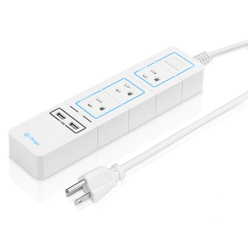 Barrette d'alimentation intelligente, 2 ports de charge USB, accessible par Wi-Fi, compatible avec Alexa