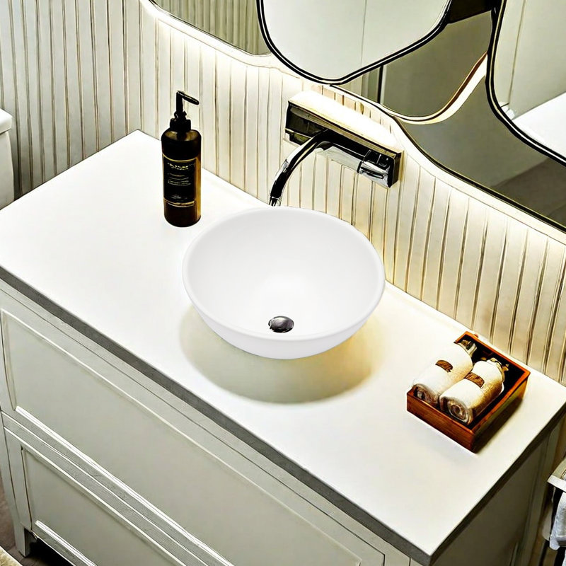 APRESSHUI 13'' Ceramic Circular Bathroom Sink