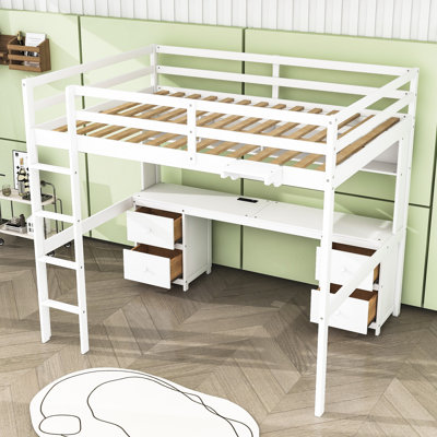 Lit mezzanine double avec bureau, tiroirs et tablettes Maxeys