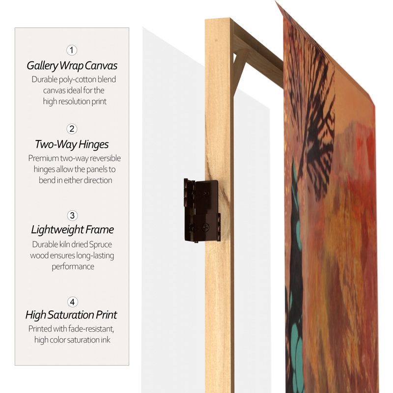 60" x 78.5" Winter's Peace 5 Panel Room Divider, Orange