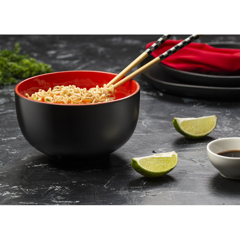 Ensemble de bols à nouilles japonais en céramique de 964 ml (34 oz)., Black/Red